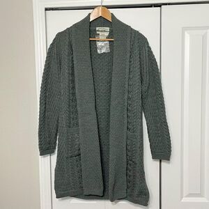 Aran Crafts Sweater Womens Small Merino Wool Long Open Cardigan Ireland